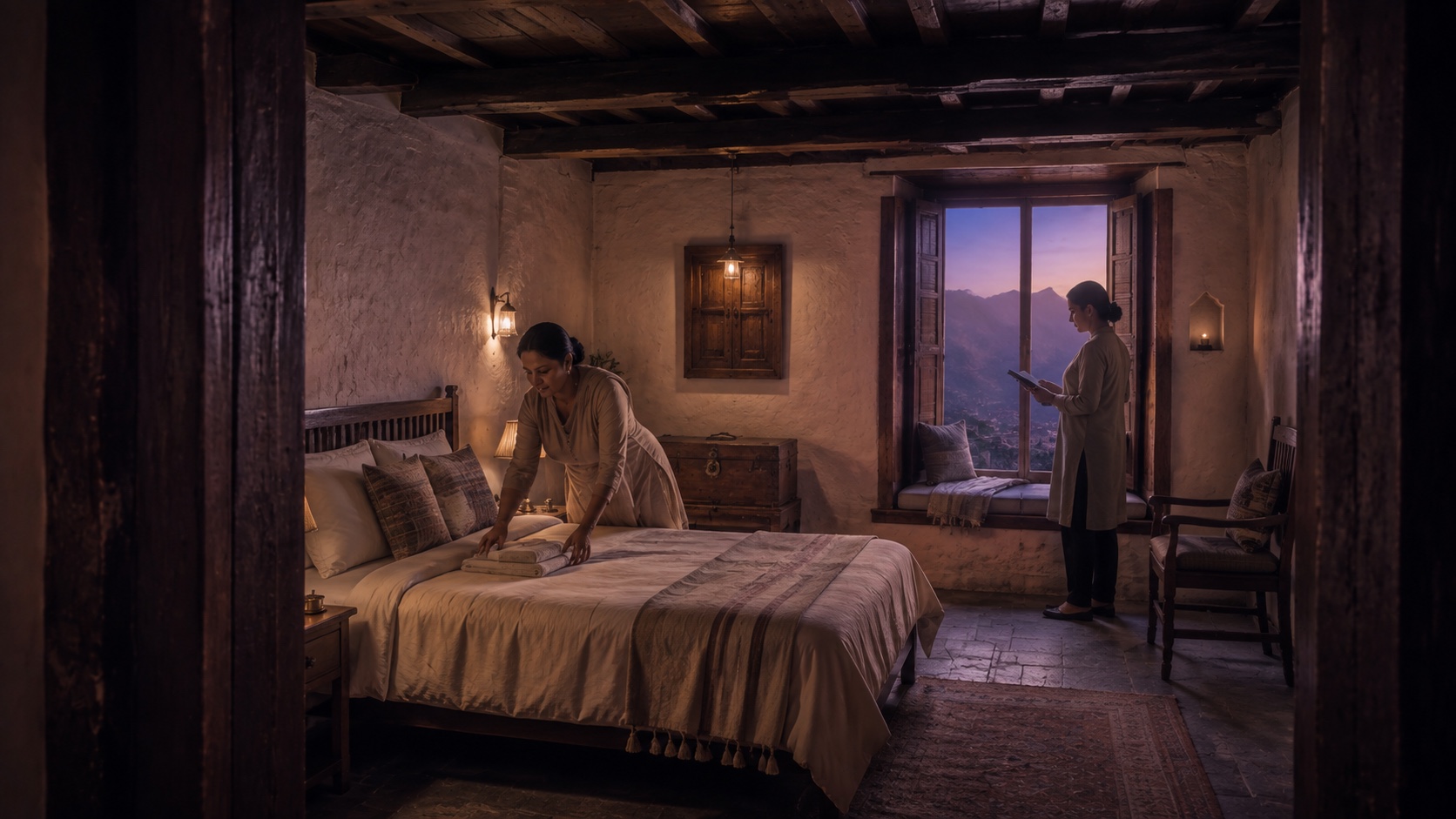 A homestay room receiving its final readiness check