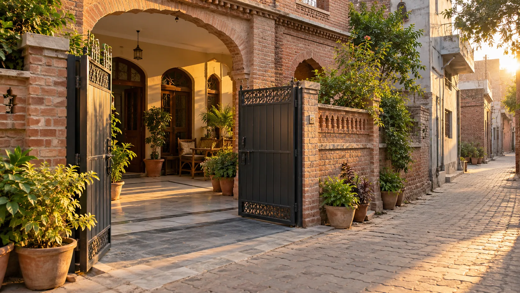 Brick residential courtyard entrance on an Amritsar lane