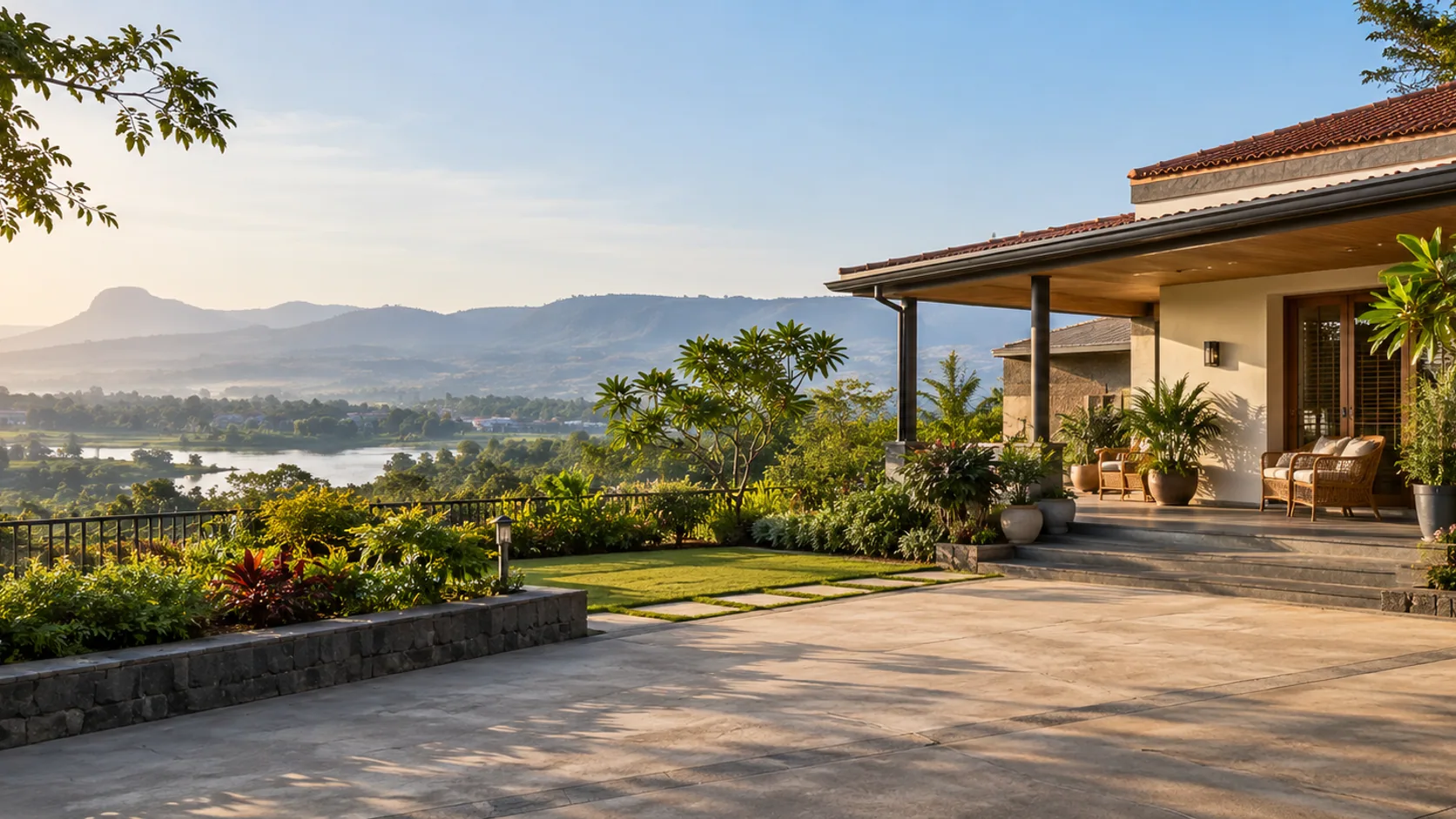 Modest Deccan residential home with a shaded verandah near Nashik