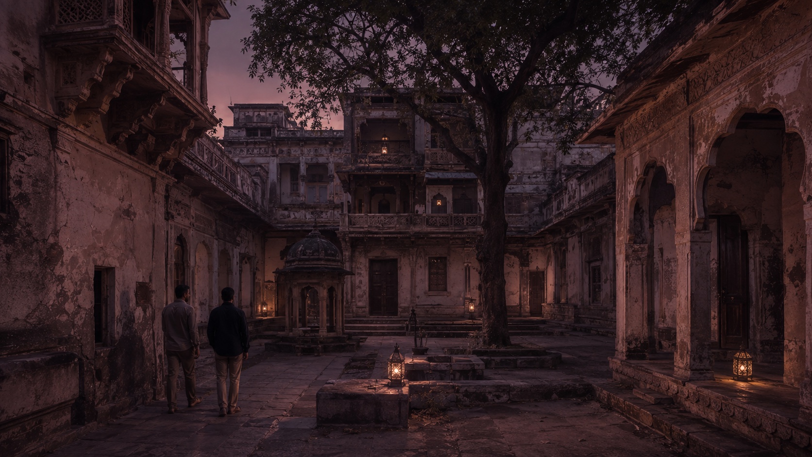A property owner and Rudraleela specialist walking through a heritage courtyard