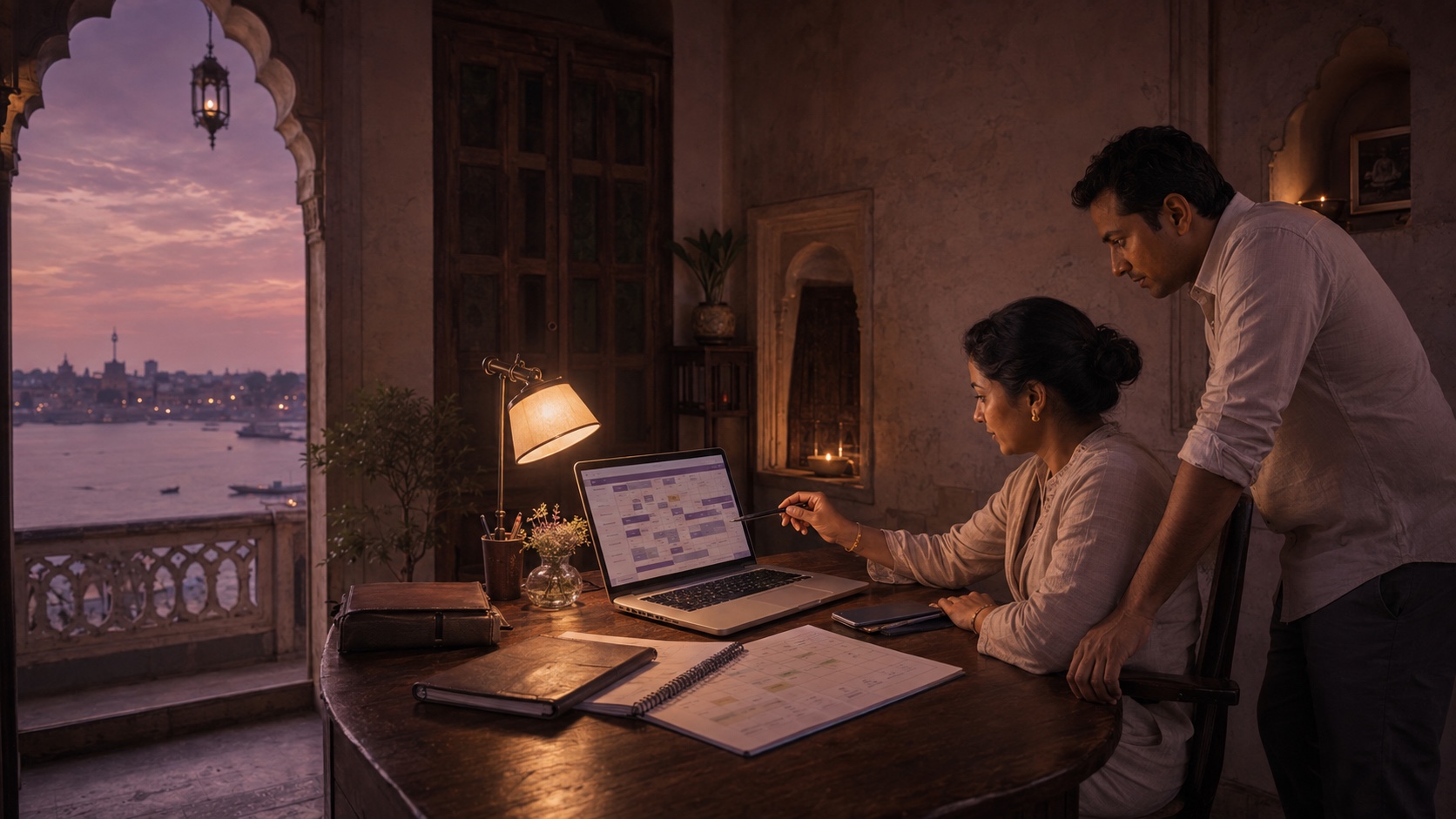 A Rudraleela reservations team reviewing rates and the booking calendar