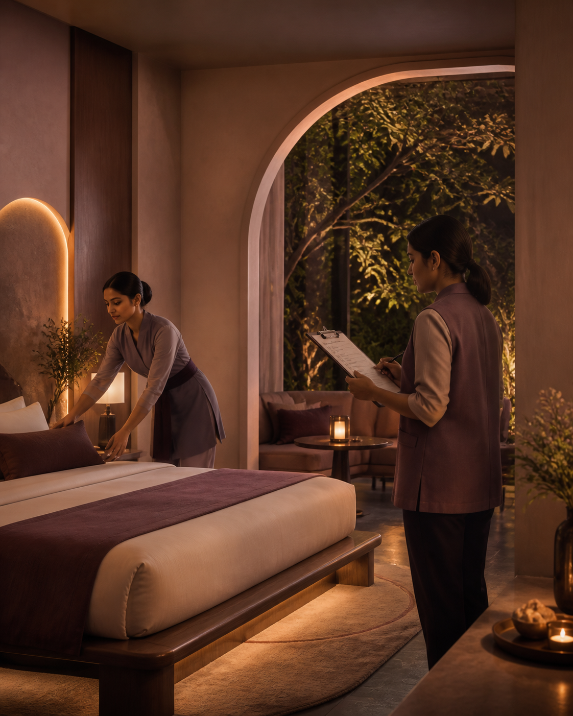 A homestay operations team completing a room-readiness review